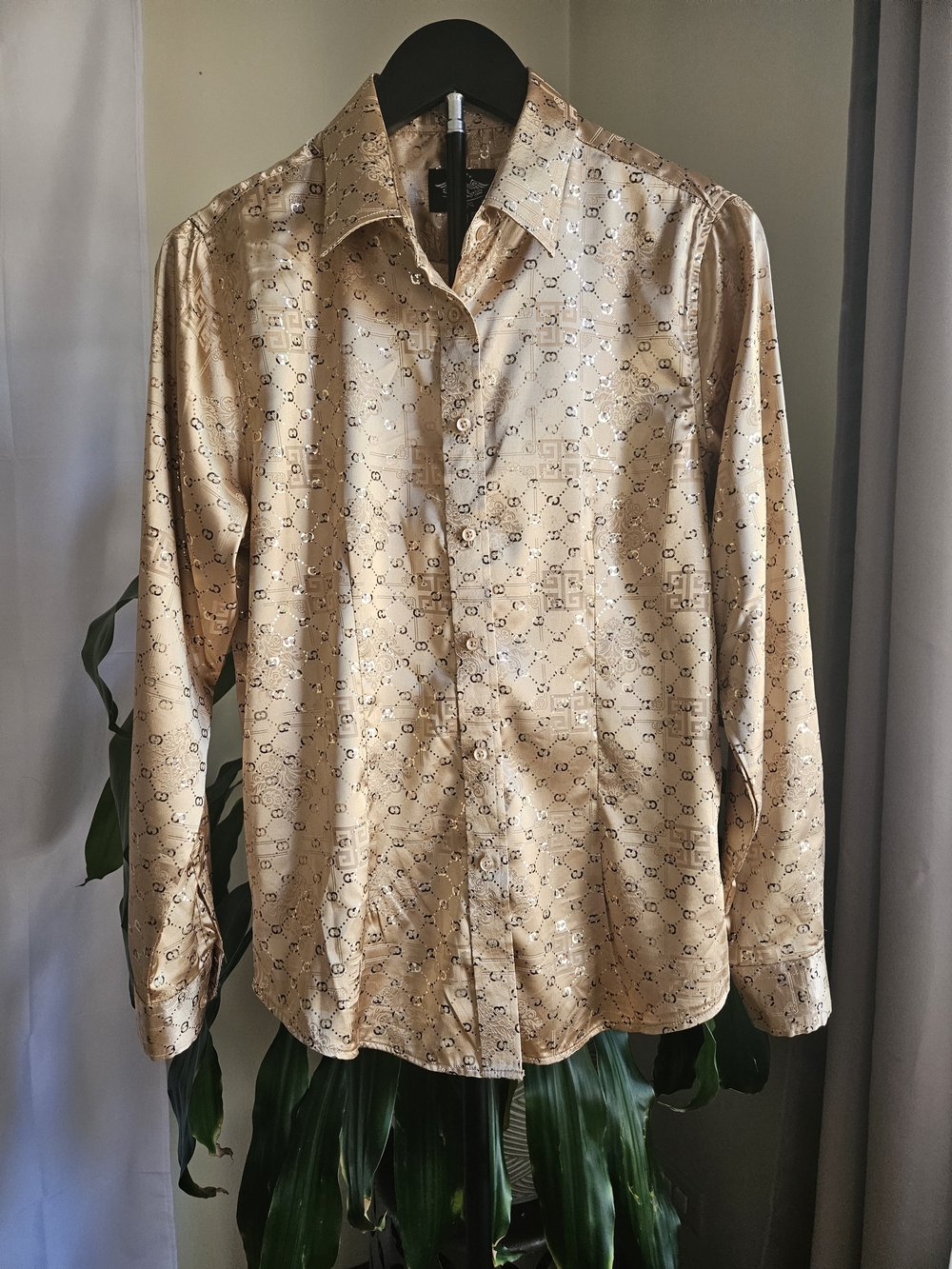 Valur 1901 Gold Metallic Patterned Button Down Shirt Medium - Picture 9 of 11